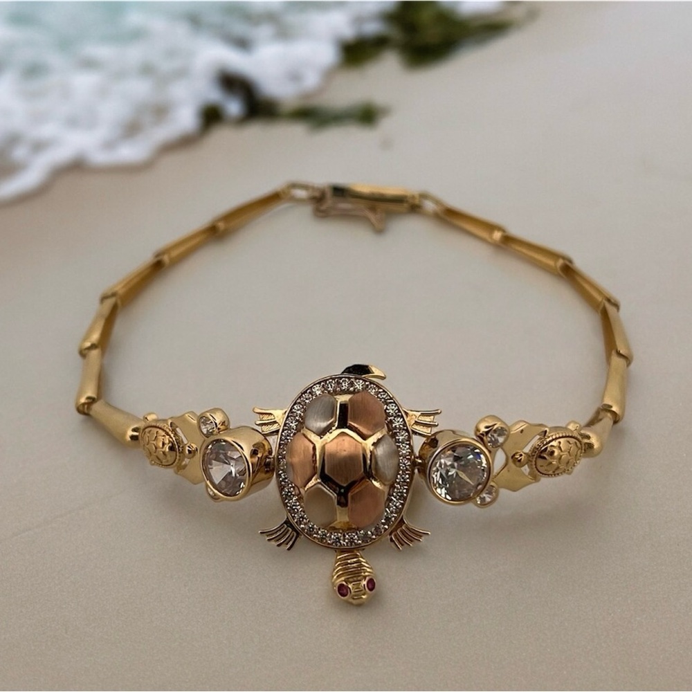 14K Gold Turtle Bracelet with Charms.